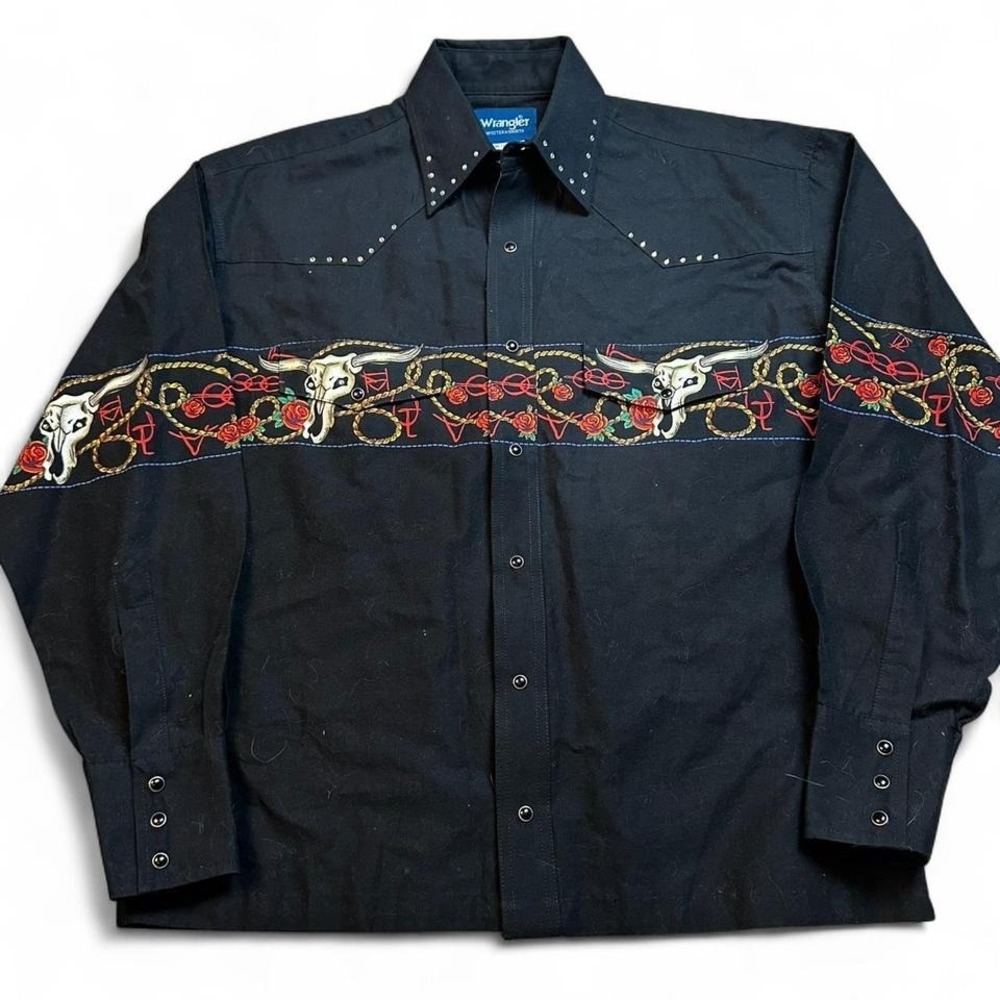 Vintage Wrangler pearl snap‎ bedazzled cowgirl rodeo western shirt size medium